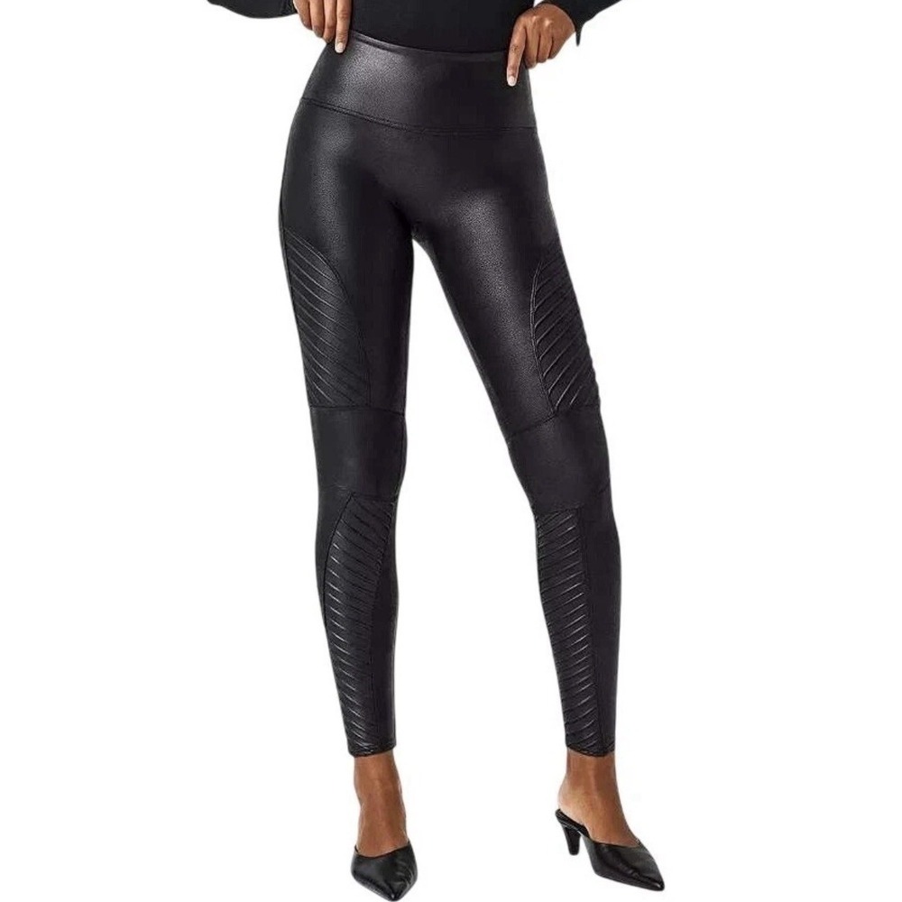 Spanx Women's Black Faux Leather Moto Ankle Length High‎ Rise Leggings Medium